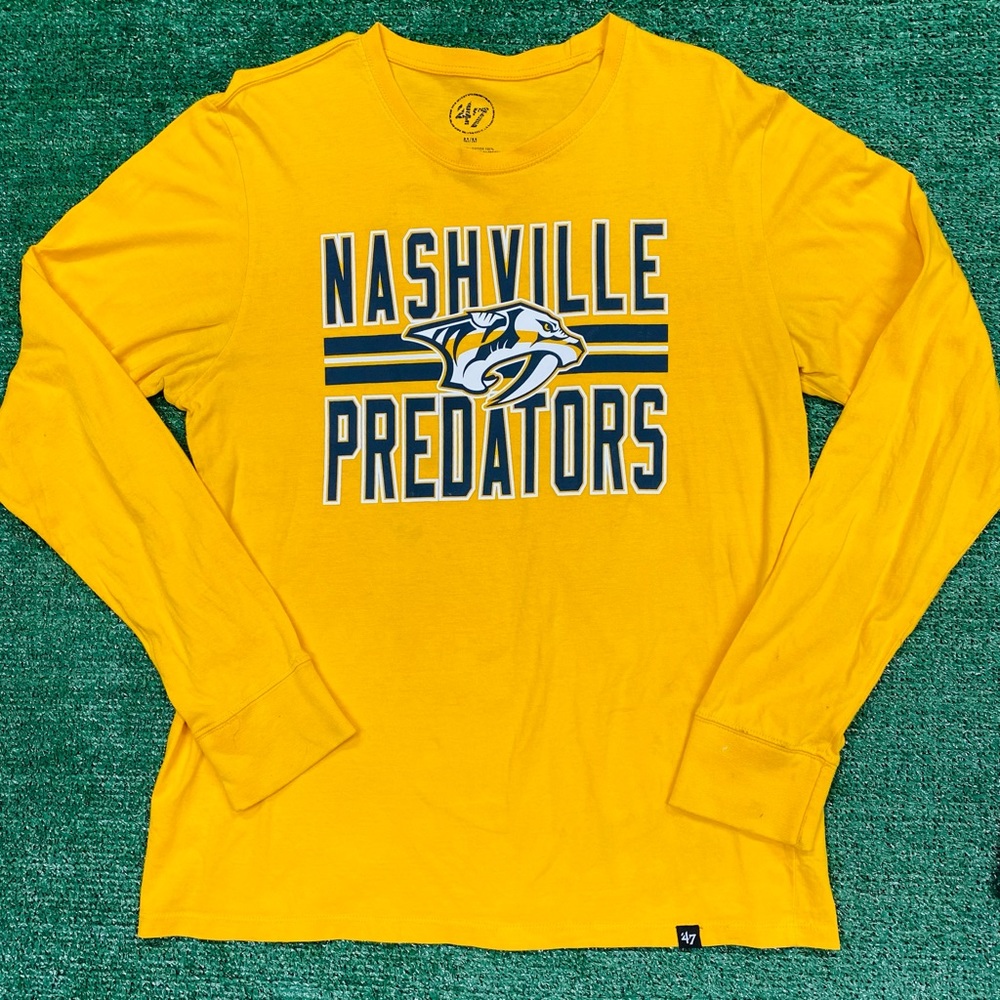 Nashville Predators 47 Brand Gold NHL Hockey Long Sleeve Graphic Tee Sz Medium
